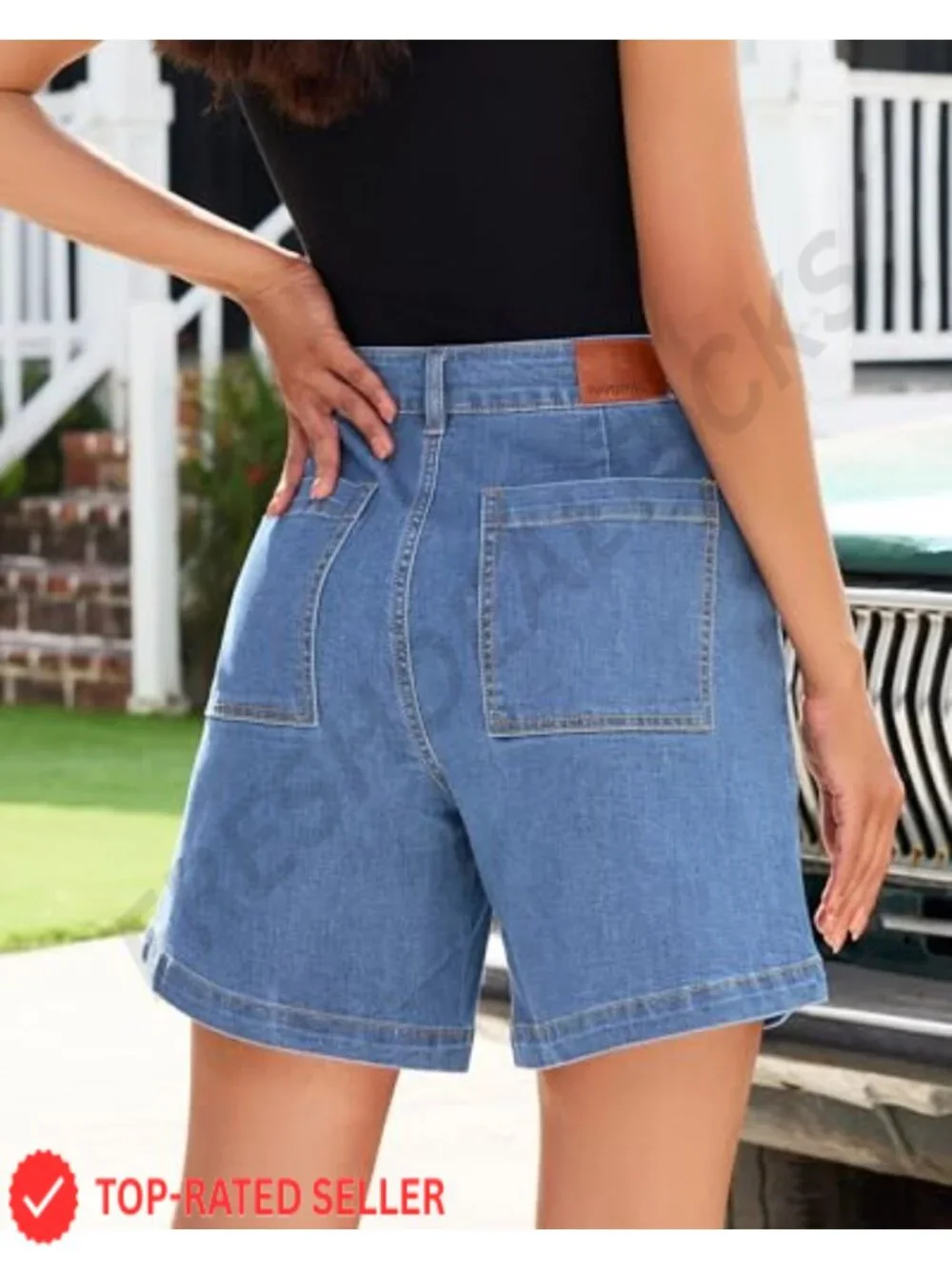 Adjustable Waist Wide Leg Denim Shorts for Women - 7